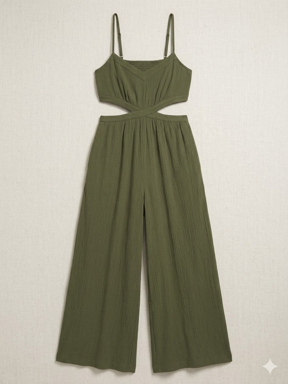 aerie Olive Green Wide-Leg Cutout Jumpsuit with Spaghetti Straps - Picture 2 of 5